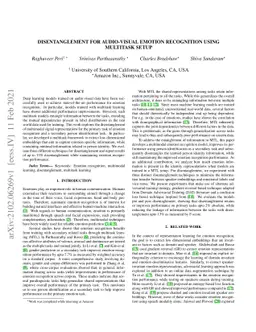 Disentanglement for audio-visual emotion recognition using multitask
  setup