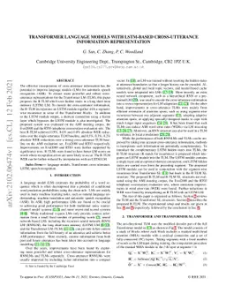 Transformer Language Models with LSTM-based Cross-utterance Information
  Representation