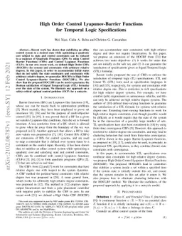 High Order Control Lyapunov-Barrier Functions for Temporal Logic
  Specifications