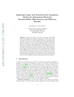 Exploring Classic and Neural Lexical Translation Models for Information
  Retrieval: Interpretability, Effectiveness, and Efficiency Benefits