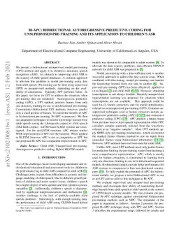 Bi-APC: Bidirectional Autoregressive Predictive Coding for Unsupervised
  Pre-training and Its Application to Children's ASR