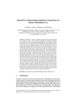Disease2Vec: Representing Alzheimer's Progression via Disease Embedding
  Tree