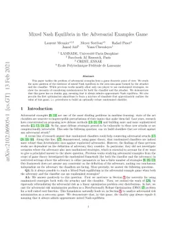 Mixed Nash Equilibria in the Adversarial Examples Game