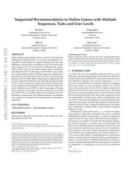 Sequential Recommendation in Online Games with Multiple Sequences, Tasks
  and User Levels