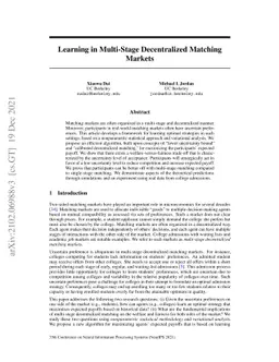 Learning in Multi-Stage Decentralized Matching Markets