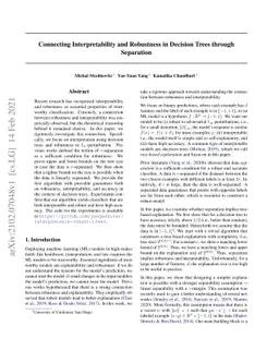 Connecting Interpretability and Robustness in Decision Trees through
  Separation