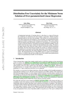 Distribution Free Uncertainty for the Minimum Norm Solution of
  Over-parameterized Linear Regression