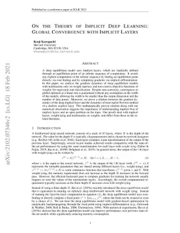 On the Theory of Implicit Deep Learning: Global Convergence with
  Implicit Layers