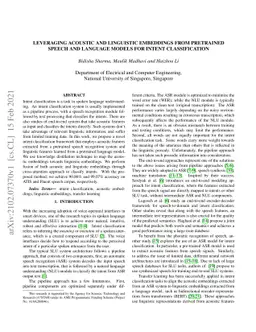 Leveraging Acoustic and Linguistic Embeddings from Pretrained speech and
  language Models for Intent Classification