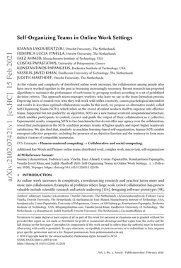 Self-Organizing Teams in Online Work Settings