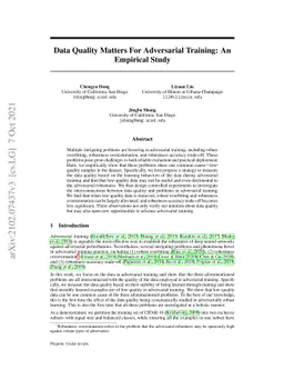 Data Quality Matters For Adversarial Training: An Empirical Study