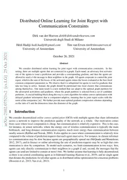 Distributed Online Learning for Joint Regret with Communication
  Constraints