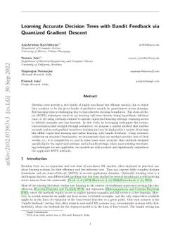 Learning Accurate Decision Trees with Bandit Feedback via Quantized
  Gradient Descent