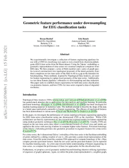Geometric feature performance under downsampling for EEG classification
  tasks