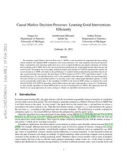 Causal Markov Decision Processes: Learning Good Interventions
  Efficiently
