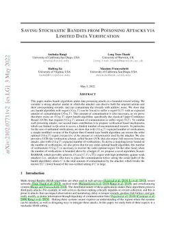 Saving Stochastic Bandits from Poisoning Attacks via Limited Data
  Verification