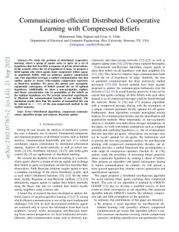 Communication-efficient Distributed Cooperative Learning with Compressed
  Beliefs