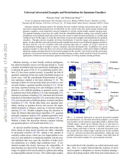 Universal Adversarial Examples and Perturbations for Quantum Classifiers
