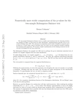 Numerically more stable computation of the p-values for the two-sample
  Kolmogorov-Smirnov test
