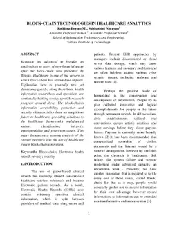 Block-Chain Technologies in Healthcare Analytics