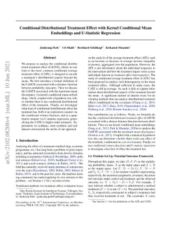Conditional Distributional Treatment Effect with Kernel Conditional Mean
  Embeddings and U-Statistic Regression