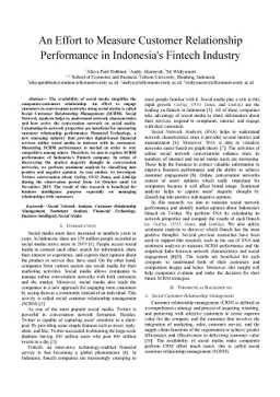 An Effort to Measure Customer Relationship Performance in Indonesia's
  Fintech Industry