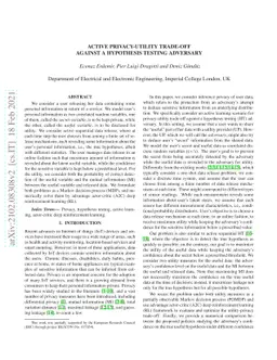 Active Privacy-utility Trade-off Against a Hypothesis Testing Adversary