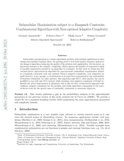 Submodular Maximization subject to a Knapsack Constraint: Combinatorial
  Algorithms with Near-optimal Adaptive Complexity