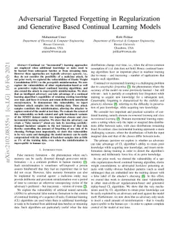 Adversarial Targeted Forgetting in Regularization and Generative Based
  Continual Learning Models