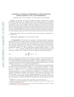 Learning Symbolic Expressions: Mixed-Integer Formulations, Cuts, and
  Heuristics