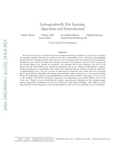 Lexicographically Fair Learning: Algorithms and Generalization