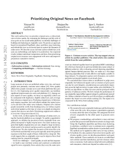 Prioritizing Original News on Facebook