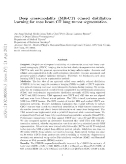 Deep cross-modality (MR-CT) educed distillation learning for cone beam
  CT lung tumor segmentation