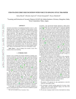 End-to-end lyrics Recognition with Voice to Singing Style Transfer