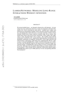 LambdaNetworks: Modeling Long-Range Interactions Without Attention