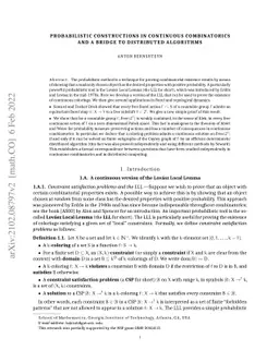 Probabilistic constructions in continuous combinatorics and a bridge to
  distributed algorithms