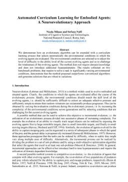 Automated Curriculum Learning for Embodied Agents: A Neuroevolutionary
  Approach