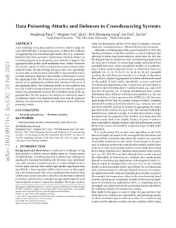 Data Poisoning Attacks and Defenses to Crowdsourcing Systems