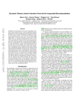 Dynamic Memory based Attention Network for Sequential Recommendation