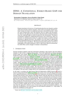 DINO: A Conditional Energy-Based GAN for Domain Translation