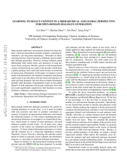 Learning to Select Context in a Hierarchical and Global Perspective for
  Open-domain Dialogue Generation