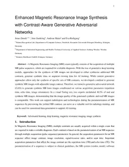 Enhanced Magnetic Resonance Image Synthesis with Contrast-Aware
  Generative Adversarial Networks