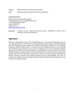 Recommending Training Set Sizes for Classification