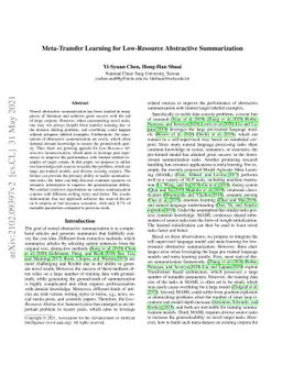 Meta-Transfer Learning for Low-Resource Abstractive Summarization