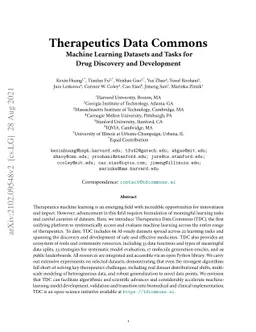 Therapeutics Data Commons: Machine Learning Datasets and Tasks for Drug
  Discovery and Development
