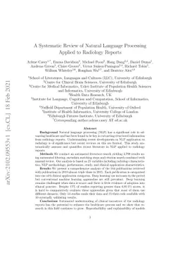 A Systematic Review of Natural Language Processing Applied to Radiology
  Reports