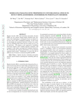 Modelling Paralinguistic Properties in Conversational Speech to Detect
  Bipolar Disorder and Borderline Personality Disorder