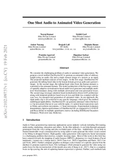 One Shot Audio to Animated Video Generation