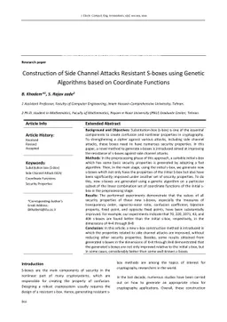 Construction of Side Channel Attacks Resistant S-boxes using Genetic
  Algorithms based on Coordinate Functions
