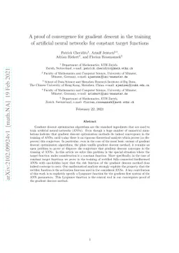 A proof of convergence for gradient descent in the training of
  artificial neural networks for constant target functions